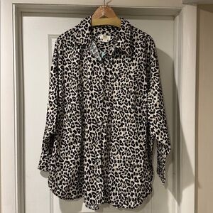 Anthropologie Black and White Leopard Print Button Down Shirt